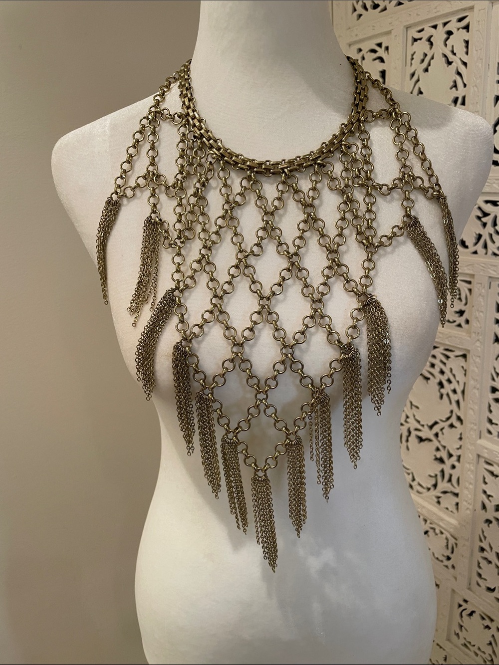 Gold-Tone Fringe Bib Necklace - Dramatic Women's Statement Jewelry